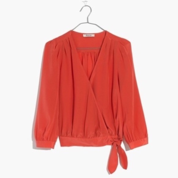 Madewell Tops - Coral madewell wrap blouse silk